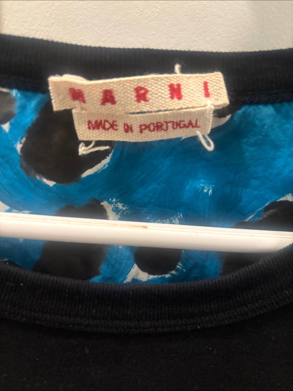 Marni Black Tee with Blue and White Spot Detail